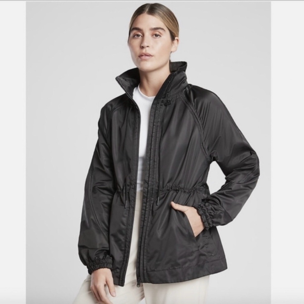 Athleta Escape black lightweight cinched long jacket, size XL - Picture 3 of 13